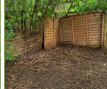 The shed removed entirely, leaving a clear level base beside the fence